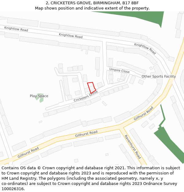 2, CRICKETERS GROVE, BIRMINGHAM, B17 8BF: Location map and indicative extent of plot