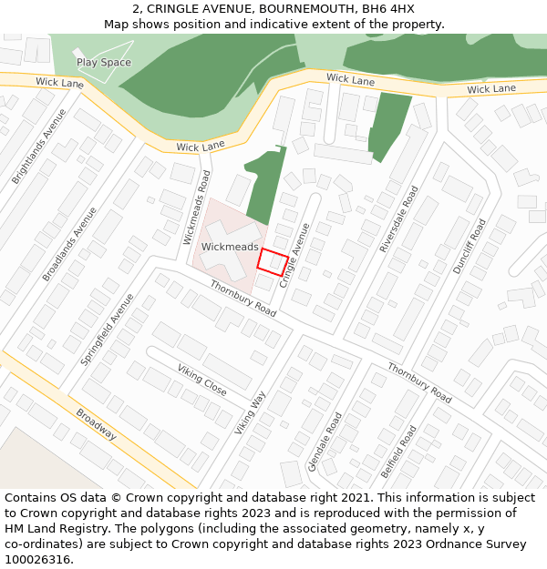 2, CRINGLE AVENUE, BOURNEMOUTH, BH6 4HX: Location map and indicative extent of plot