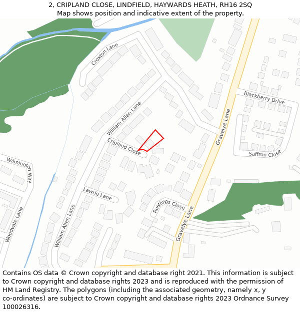 2, CRIPLAND CLOSE, LINDFIELD, HAYWARDS HEATH, RH16 2SQ: Location map and indicative extent of plot