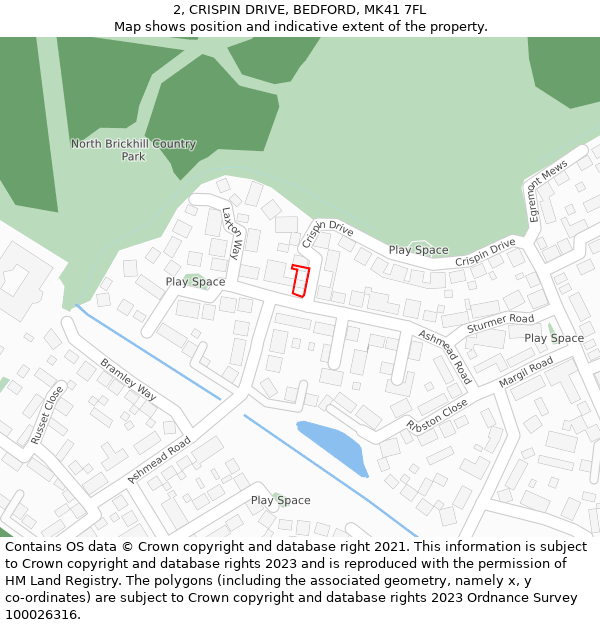 2, CRISPIN DRIVE, BEDFORD, MK41 7FL: Location map and indicative extent of plot