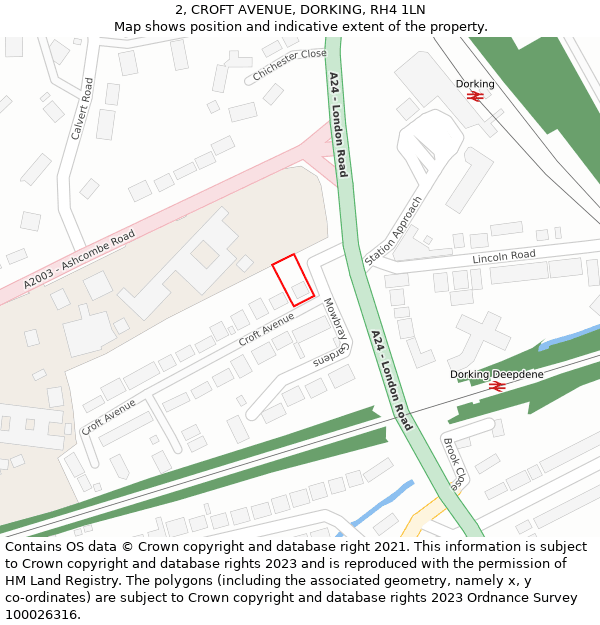 2, CROFT AVENUE, DORKING, RH4 1LN: Location map and indicative extent of plot