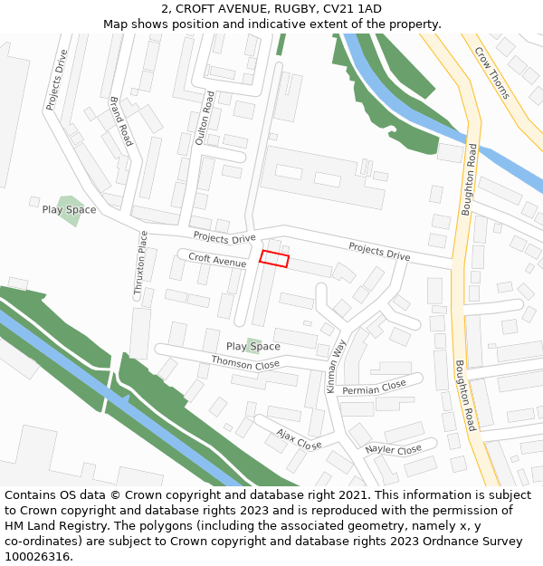 2, CROFT AVENUE, RUGBY, CV21 1AD: Location map and indicative extent of plot