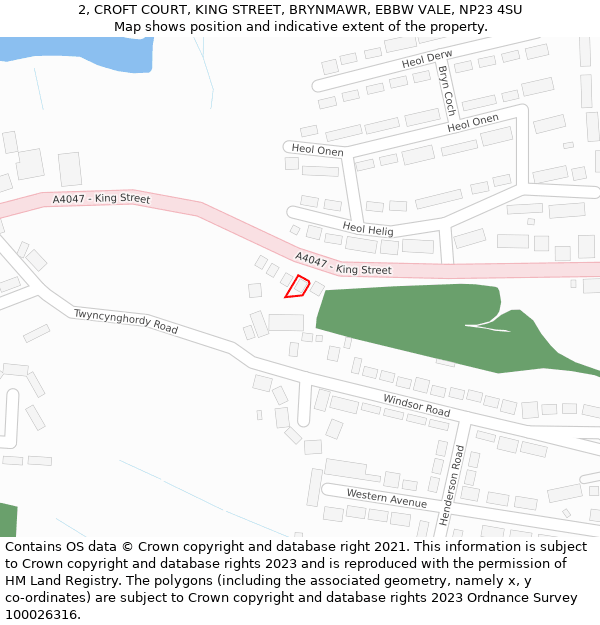 2, CROFT COURT, KING STREET, BRYNMAWR, EBBW VALE, NP23 4SU: Location map and indicative extent of plot