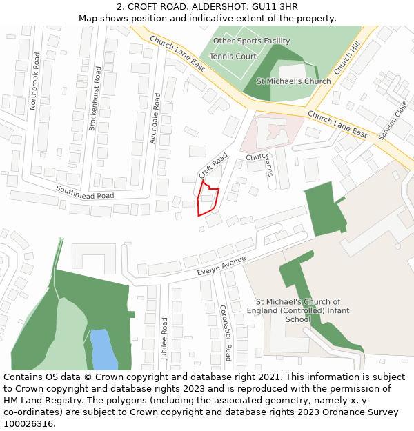 2, CROFT ROAD, ALDERSHOT, GU11 3HR: Location map and indicative extent of plot