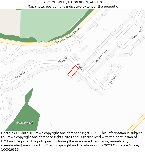 2, CROFTWELL, HARPENDEN, AL5 1JG: Location map and indicative extent of plot