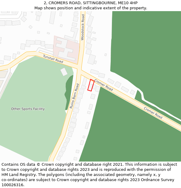 2, CROMERS ROAD, SITTINGBOURNE, ME10 4HP: Location map and indicative extent of plot