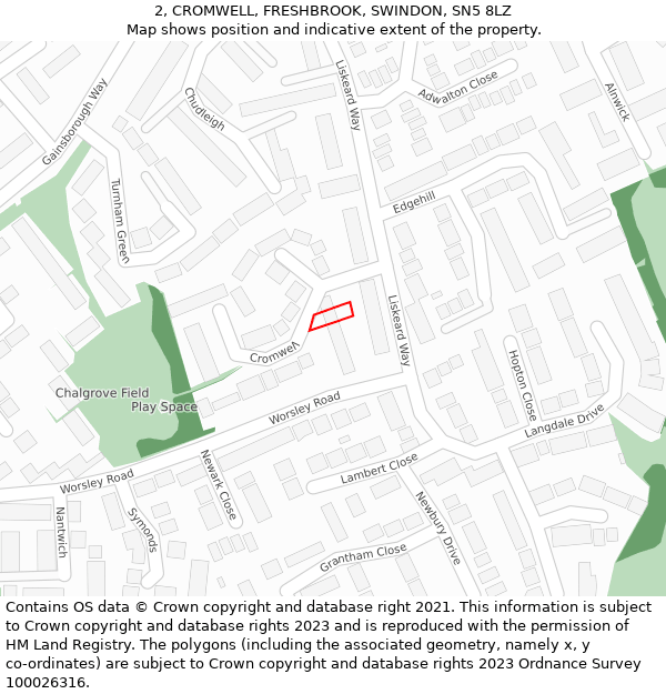 2, CROMWELL, FRESHBROOK, SWINDON, SN5 8LZ: Location map and indicative extent of plot