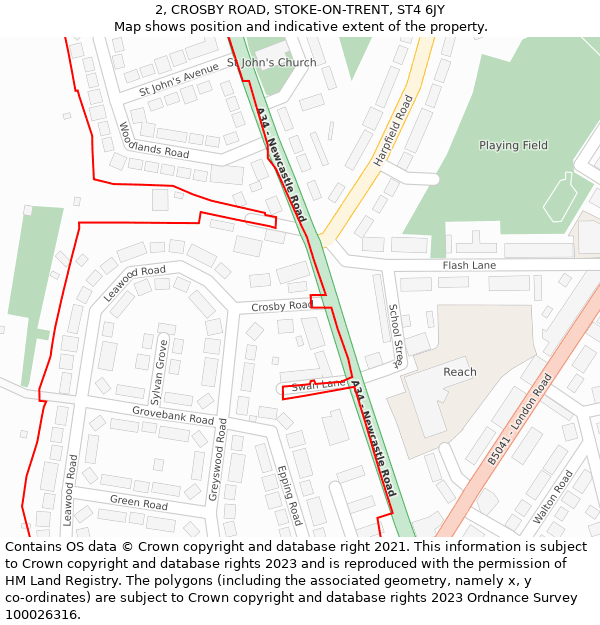 2, CROSBY ROAD, STOKE-ON-TRENT, ST4 6JY: Location map and indicative extent of plot