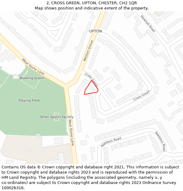 2, CROSS GREEN, UPTON, CHESTER, CH2 1QR: Location map and indicative extent of plot