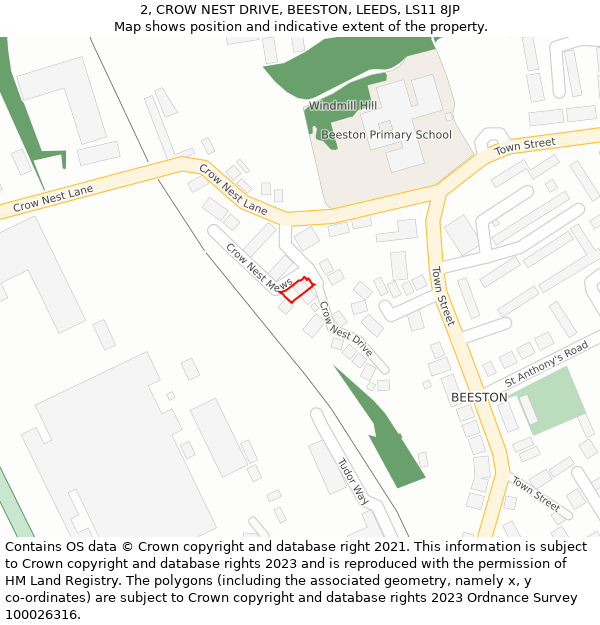 2, CROW NEST DRIVE, BEESTON, LEEDS, LS11 8JP: Location map and indicative extent of plot