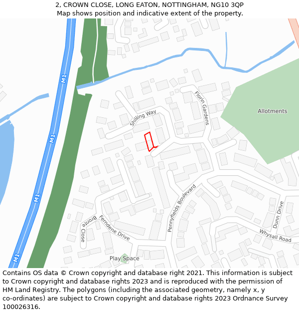 2, CROWN CLOSE, LONG EATON, NOTTINGHAM, NG10 3QP: Location map and indicative extent of plot