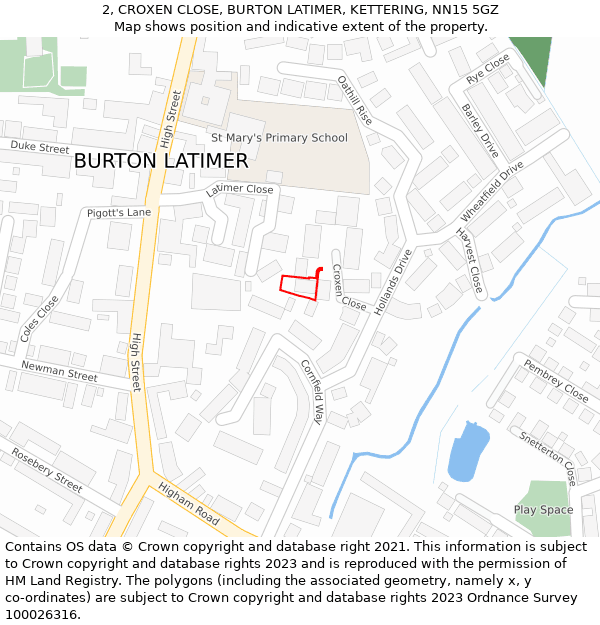 2, CROXEN CLOSE, BURTON LATIMER, KETTERING, NN15 5GZ: Location map and indicative extent of plot