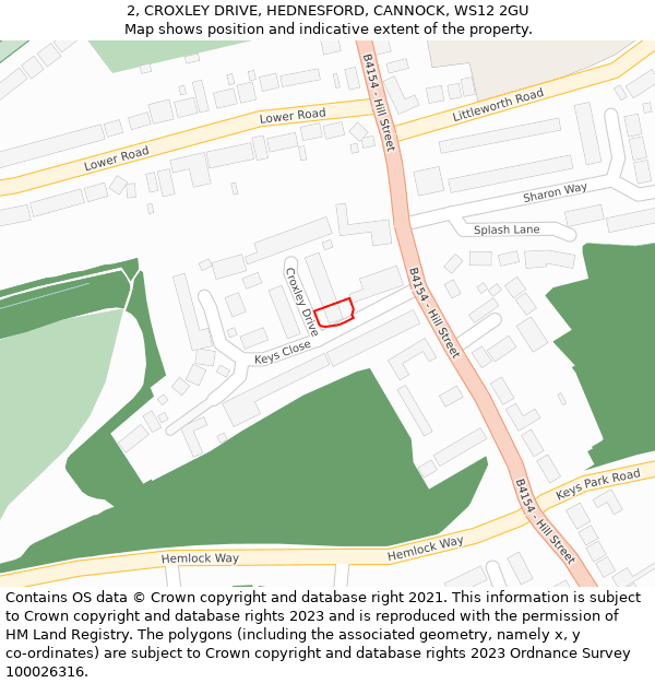 2, CROXLEY DRIVE, HEDNESFORD, CANNOCK, WS12 2GU: Location map and indicative extent of plot
