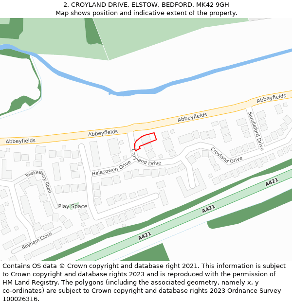 2, CROYLAND DRIVE, ELSTOW, BEDFORD, MK42 9GH: Location map and indicative extent of plot