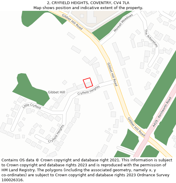 2, CRYFIELD HEIGHTS, COVENTRY, CV4 7LA: Location map and indicative extent of plot