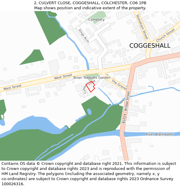 2, CULVERT CLOSE, COGGESHALL, COLCHESTER, CO6 1PB: Location map and indicative extent of plot