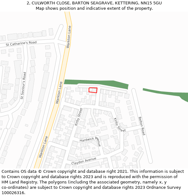 2, CULWORTH CLOSE, BARTON SEAGRAVE, KETTERING, NN15 5GU: Location map and indicative extent of plot
