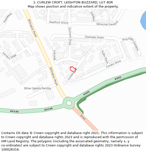 2, CURLEW CROFT, LEIGHTON BUZZARD, LU7 4DR: Location map and indicative extent of plot