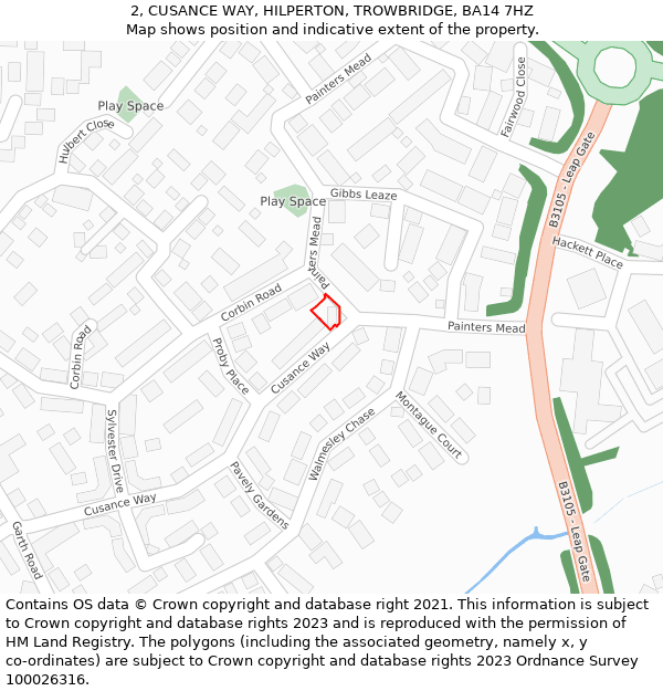 2, CUSANCE WAY, HILPERTON, TROWBRIDGE, BA14 7HZ: Location map and indicative extent of plot