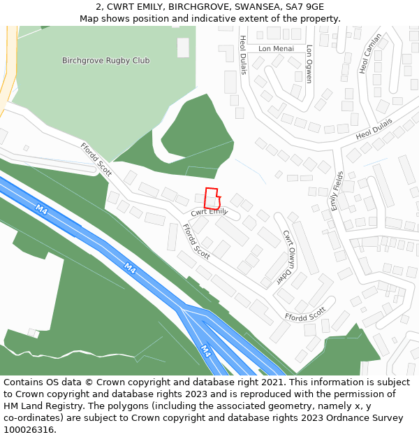 2, CWRT EMILY, BIRCHGROVE, SWANSEA, SA7 9GE: Location map and indicative extent of plot