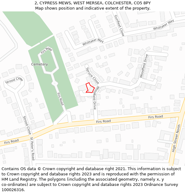 2, CYPRESS MEWS, WEST MERSEA, COLCHESTER, CO5 8PY: Location map and indicative extent of plot