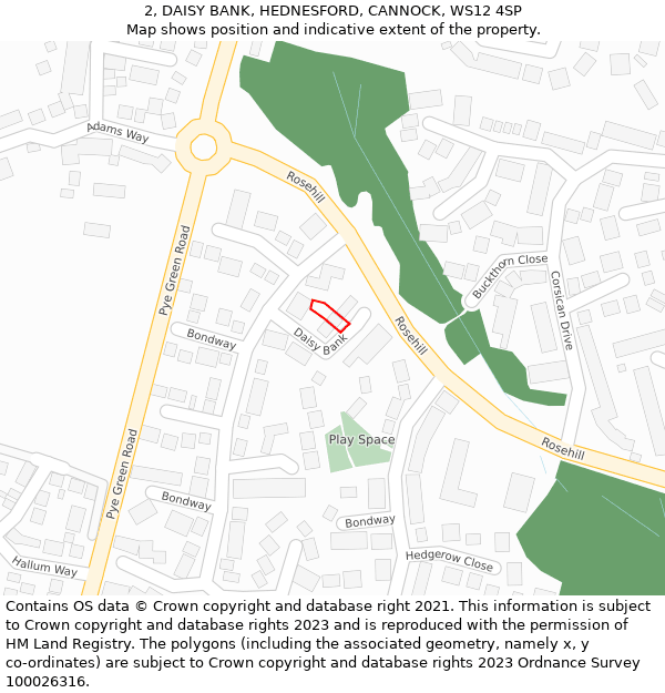 2, DAISY BANK, HEDNESFORD, CANNOCK, WS12 4SP: Location map and indicative extent of plot