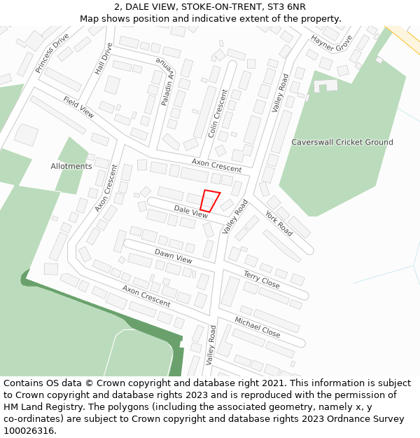 2, DALE VIEW, STOKE-ON-TRENT, ST3 6NR: Location map and indicative extent of plot
