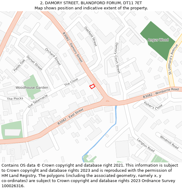 2, DAMORY STREET, BLANDFORD FORUM, DT11 7ET: Location map and indicative extent of plot