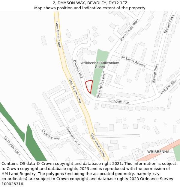 2, DAMSON WAY, BEWDLEY, DY12 1EZ: Location map and indicative extent of plot