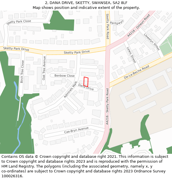 2, DANA DRIVE, SKETTY, SWANSEA, SA2 8LF: Location map and indicative extent of plot