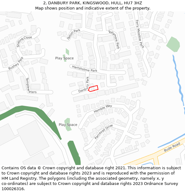 2, DANBURY PARK, KINGSWOOD, HULL, HU7 3HZ: Location map and indicative extent of plot