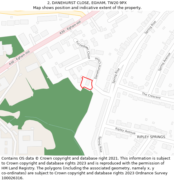 2, DANEHURST CLOSE, EGHAM, TW20 9PX: Location map and indicative extent of plot