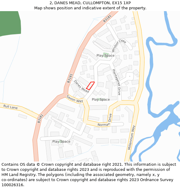 2, DANES MEAD, CULLOMPTON, EX15 1XP: Location map and indicative extent of plot