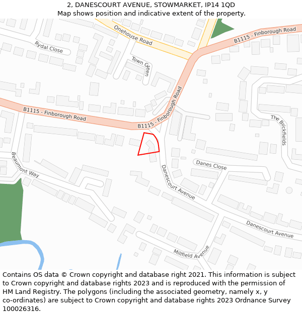 2, DANESCOURT AVENUE, STOWMARKET, IP14 1QD: Location map and indicative extent of plot