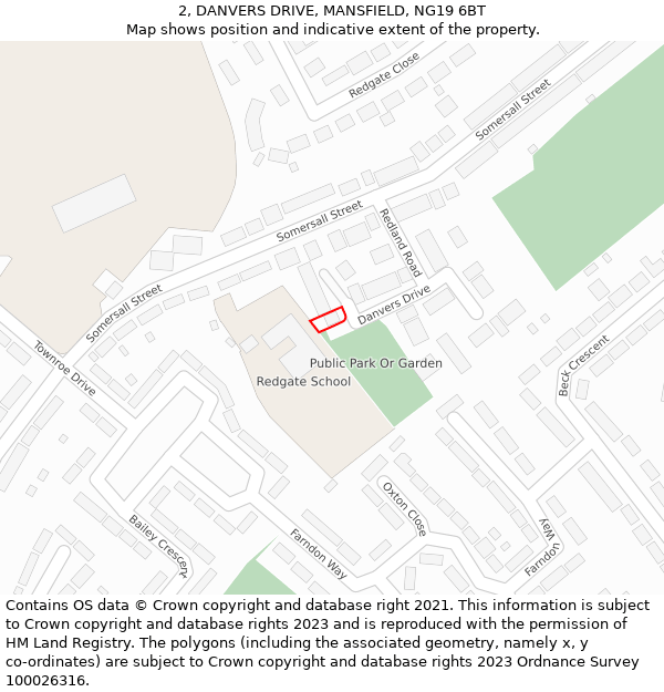 2, DANVERS DRIVE, MANSFIELD, NG19 6BT: Location map and indicative extent of plot