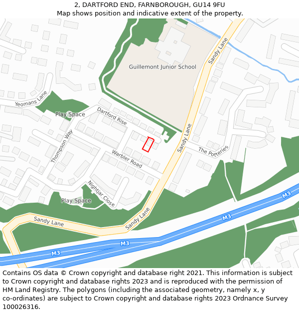 2, DARTFORD END, FARNBOROUGH, GU14 9FU: Location map and indicative extent of plot