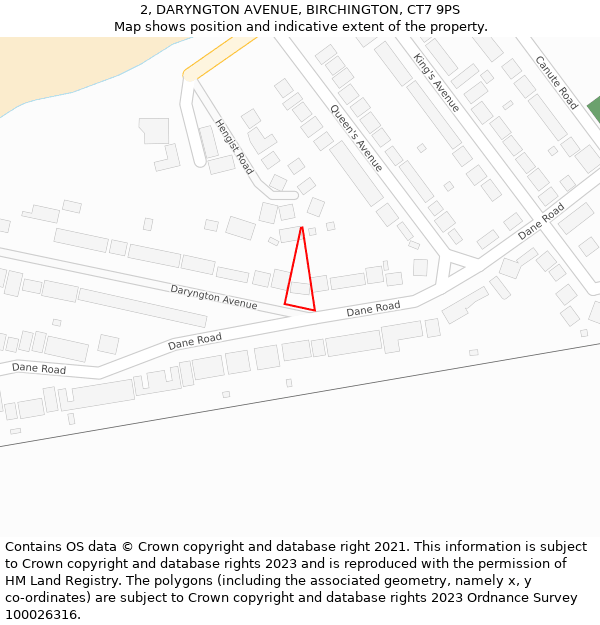 2, DARYNGTON AVENUE, BIRCHINGTON, CT7 9PS: Location map and indicative extent of plot