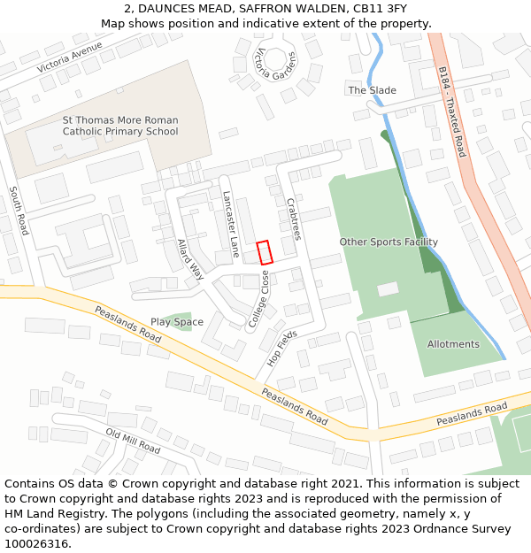 2, DAUNCES MEAD, SAFFRON WALDEN, CB11 3FY: Location map and indicative extent of plot