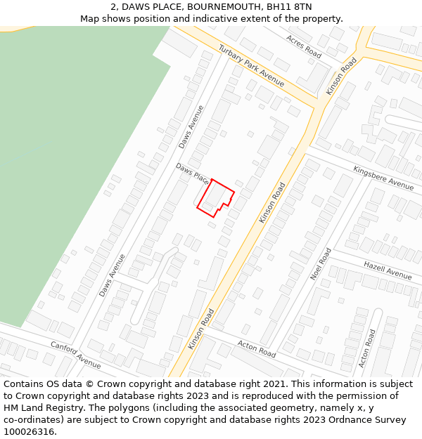 2, DAWS PLACE, BOURNEMOUTH, BH11 8TN: Location map and indicative extent of plot