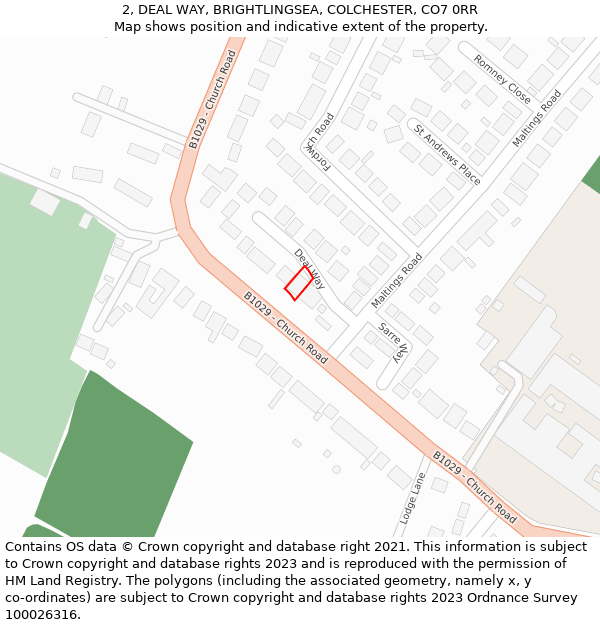 2, DEAL WAY, BRIGHTLINGSEA, COLCHESTER, CO7 0RR: Location map and indicative extent of plot