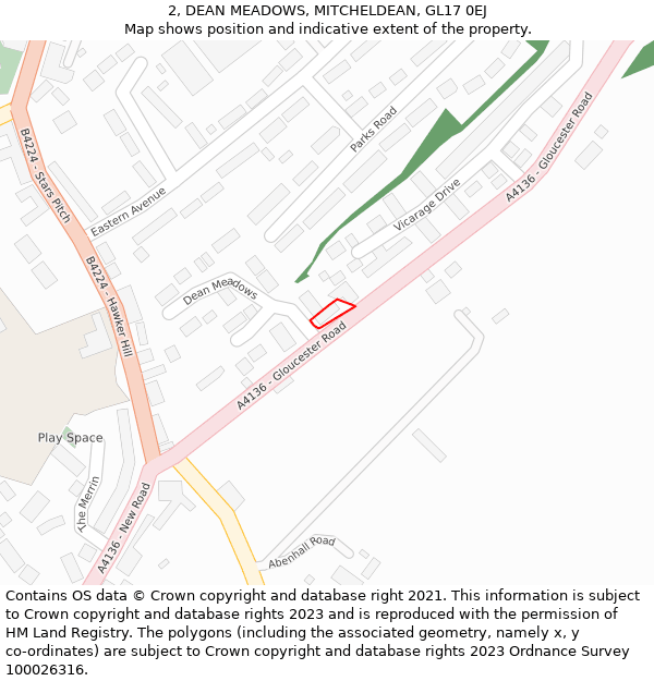 2, DEAN MEADOWS, MITCHELDEAN, GL17 0EJ: Location map and indicative extent of plot