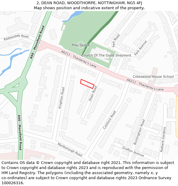 2, DEAN ROAD, WOODTHORPE, NOTTINGHAM, NG5 4FJ: Location map and indicative extent of plot