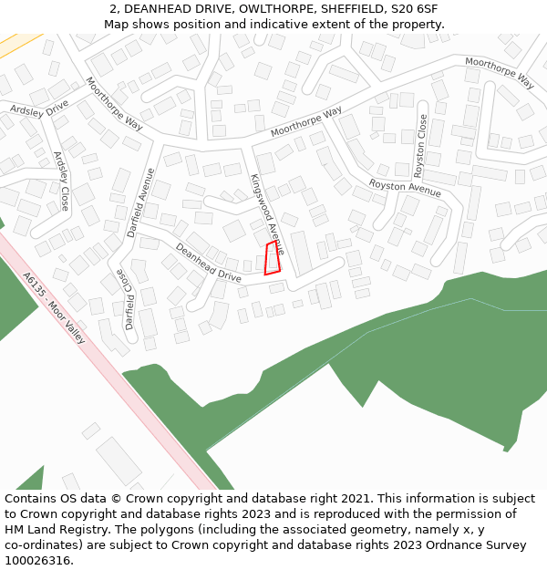 2, DEANHEAD DRIVE, OWLTHORPE, SHEFFIELD, S20 6SF: Location map and indicative extent of plot