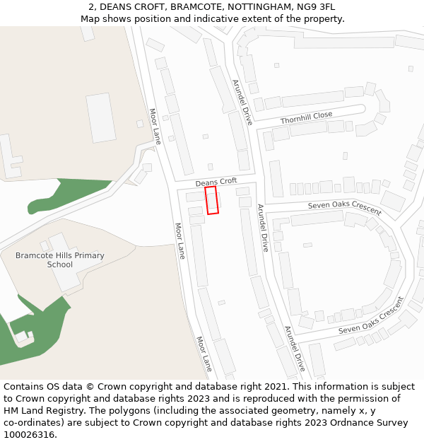 2, DEANS CROFT, BRAMCOTE, NOTTINGHAM, NG9 3FL: Location map and indicative extent of plot