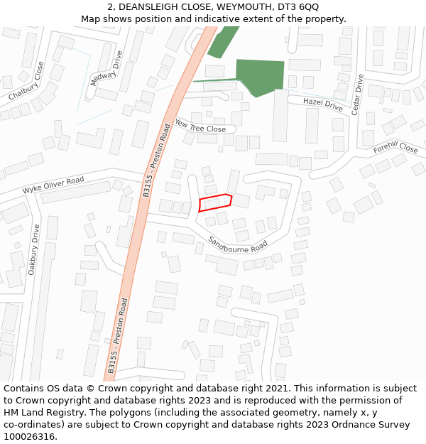 2, DEANSLEIGH CLOSE, WEYMOUTH, DT3 6QQ: Location map and indicative extent of plot