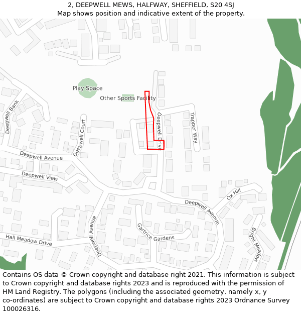 2, DEEPWELL MEWS, HALFWAY, SHEFFIELD, S20 4SJ: Location map and indicative extent of plot