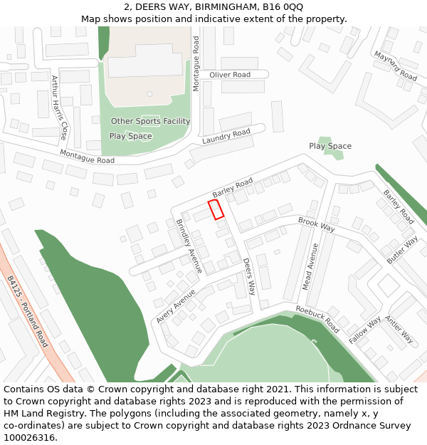 2, DEERS WAY, BIRMINGHAM, B16 0QQ: Location map and indicative extent of plot