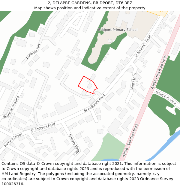 2, DELAPRE GARDENS, BRIDPORT, DT6 3BZ: Location map and indicative extent of plot