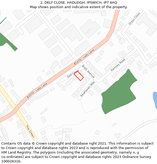 2, DELF CLOSE, HADLEIGH, IPSWICH, IP7 6AQ: Location map and indicative extent of plot