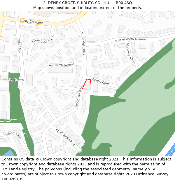 2, DENBY CROFT, SHIRLEY, SOLIHULL, B90 4SQ: Location map and indicative extent of plot